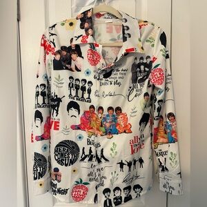 The Beatles Graphic Print Women’s Button-Up Shirt - White/Multi Size S